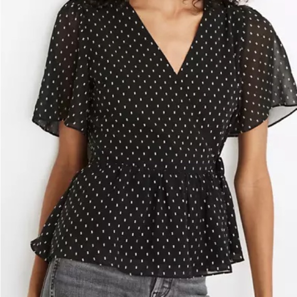 Brand New Madewell Flutter-Sleeve Peplum Dotted Top